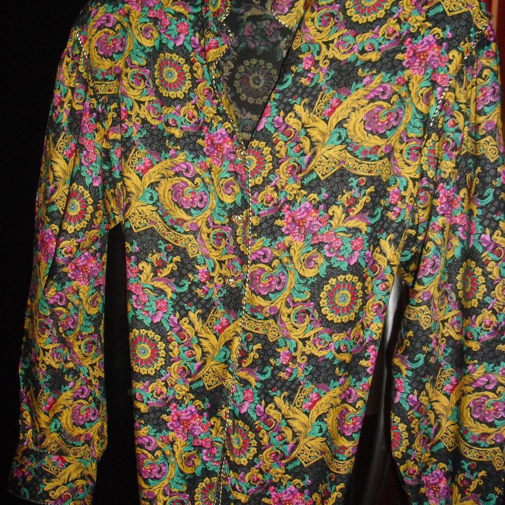 Evan Picone,challis rayon,gold buttons,padded shoulders,long sleeves,,sz4,UNIQUE